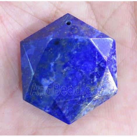 faceted lapis lazuli hexagon pendant, blue