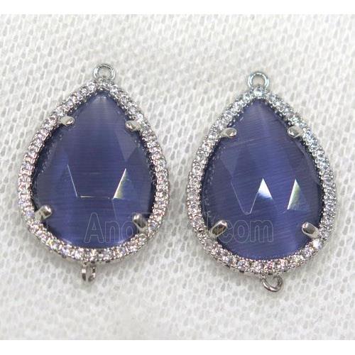 lavender crystal glass connector paved rhinestone, faceted teardrop, platinum plated