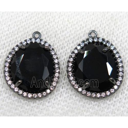 black crystal glass pendant paved rhinestone, faceted teardrop, black plated
