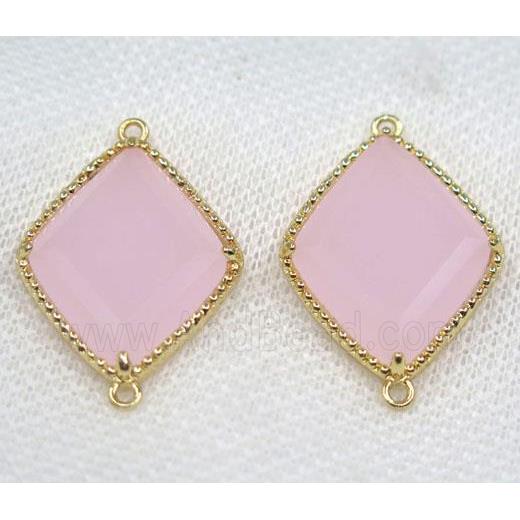 pink crystal glass rhombic connector, gold plated