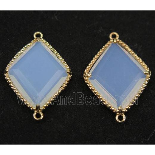 white opalite glass rhombic connector, gold plated