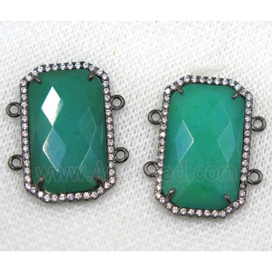 green crystal glass connector paved rhinestone, faceted rectangle, black plated
