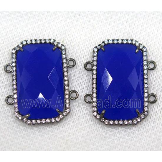 deep blue crystal glass connector paved rhinestone, faceted rectangle, black plated