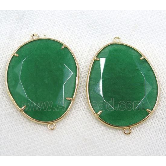 green crystal glass connector, faceted teardrop, gold plated