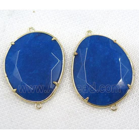 blue crystal glass connector, faceted teardrop, gold plated