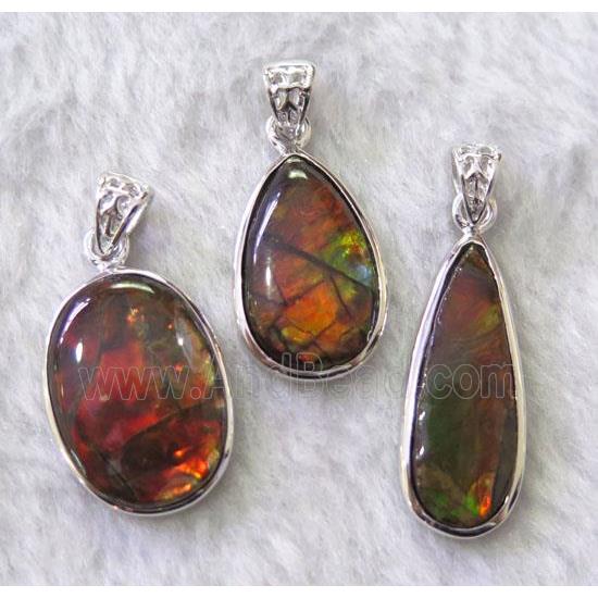 Ammolite pendant with sterling silver, mix shaped