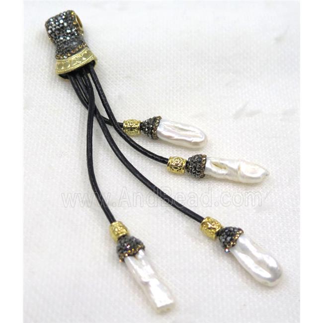 white pearl tassel pave rhinestone