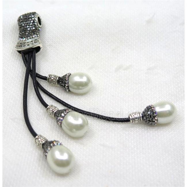 white pearl tassel pave rhinestone