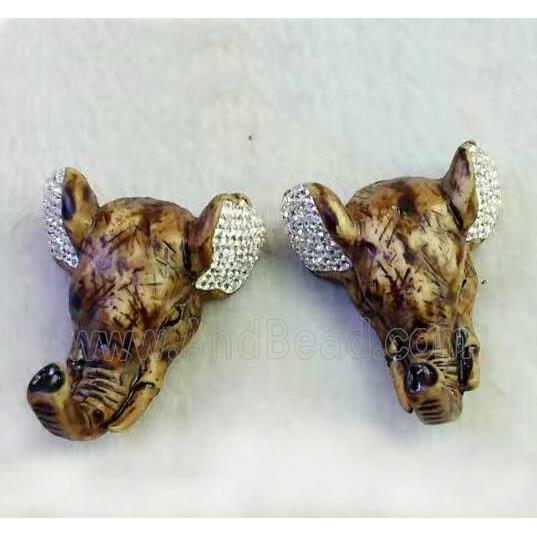 resin Elephant Head pendant paved rhinestone
