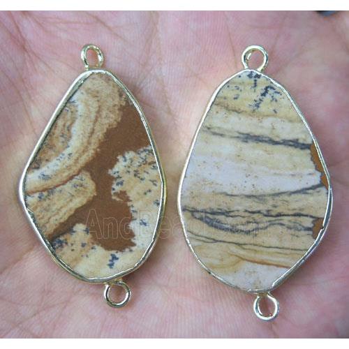 Picture Jasper connector, freeform, gold plated