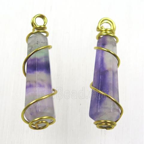 purple Fluorite bullet pendant, wire wrapped