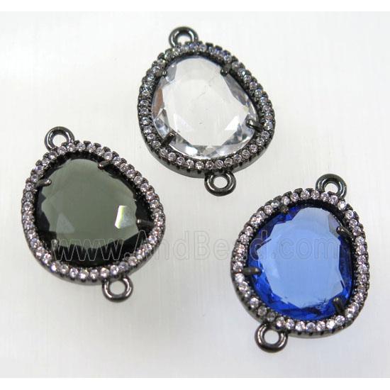 crystal glass connector paved zircon, black plated, copper, mix color