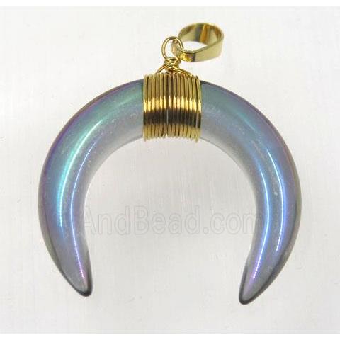 crystal glass crescent moon pendant, rainbow, wire wrapped