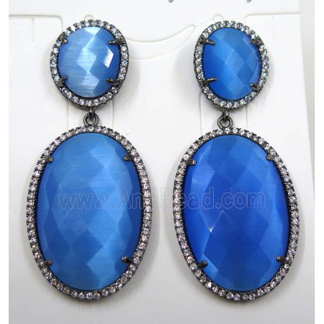 blue cats eye stone earring pave zircon