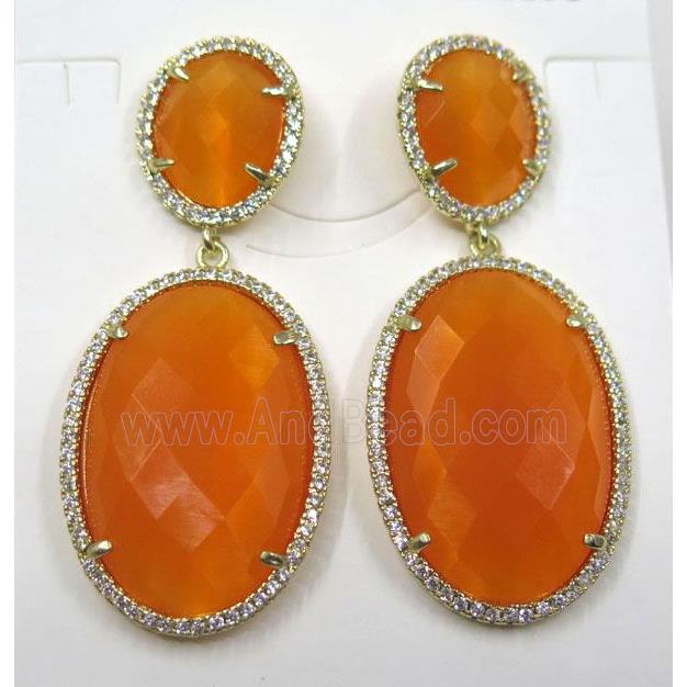 orange cat eye stone earring pave zircon