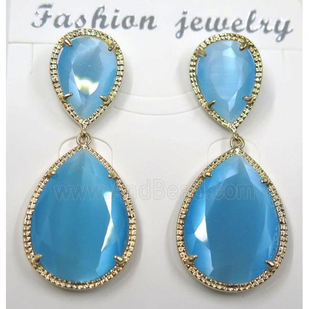 blue cat eye stone earring, droplet