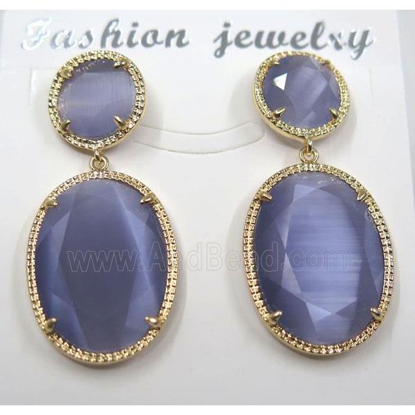 lavender cat eye stone earring, oval