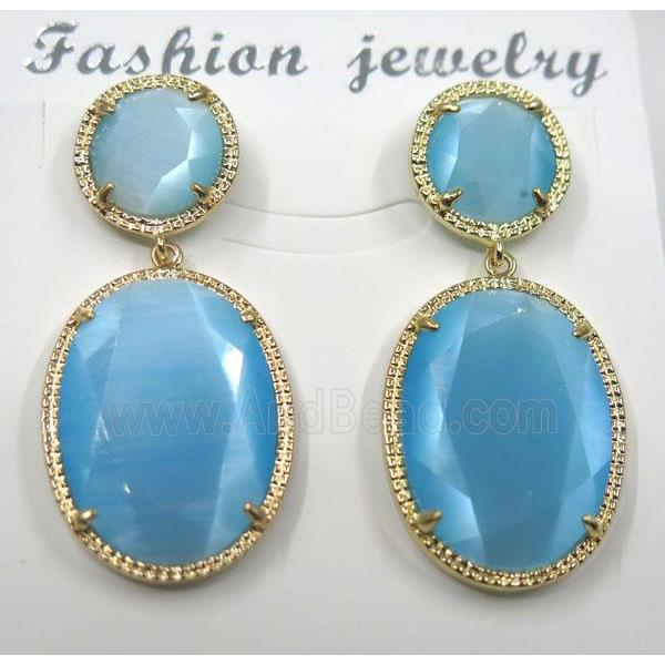 blue cat eye stone earring, oval