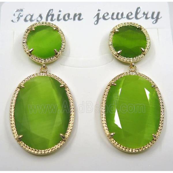 olive cat eye stone earring, oval