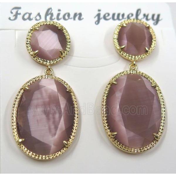 pink cat eye stone earring, oval