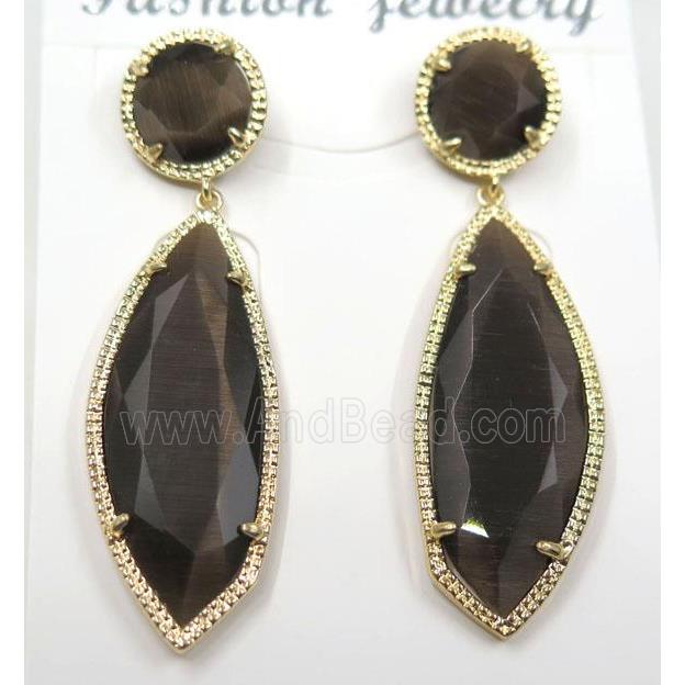 coffee cat's eye stone earring