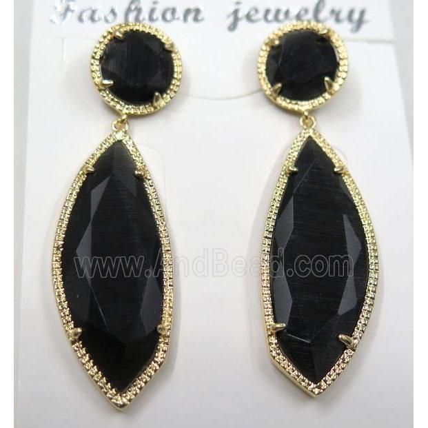 black cat eye stone earring