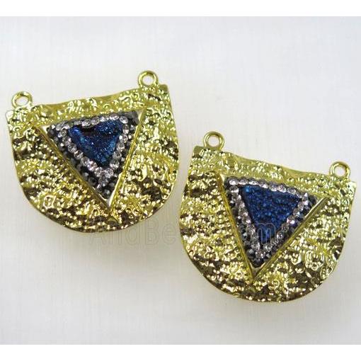 blue druzy quartz pendant with 2loops pave rhinestone, alloy, gold plated