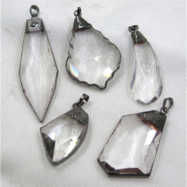 Crystal glass pendant, black plated, mix shaped