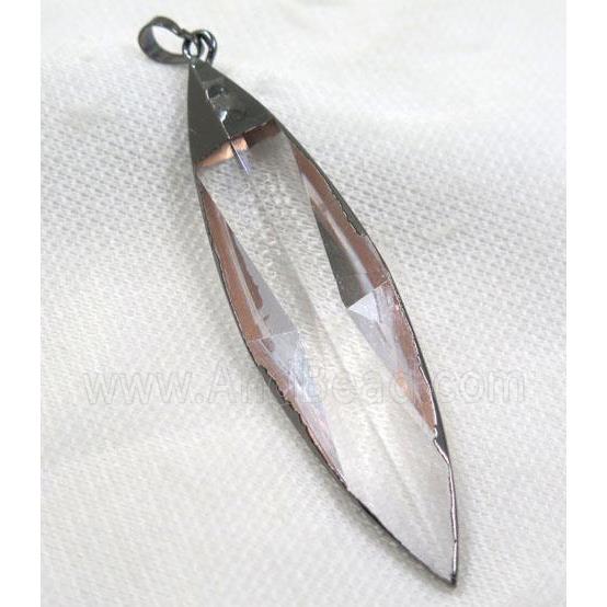 Crystal glass leaf pendant, black plated