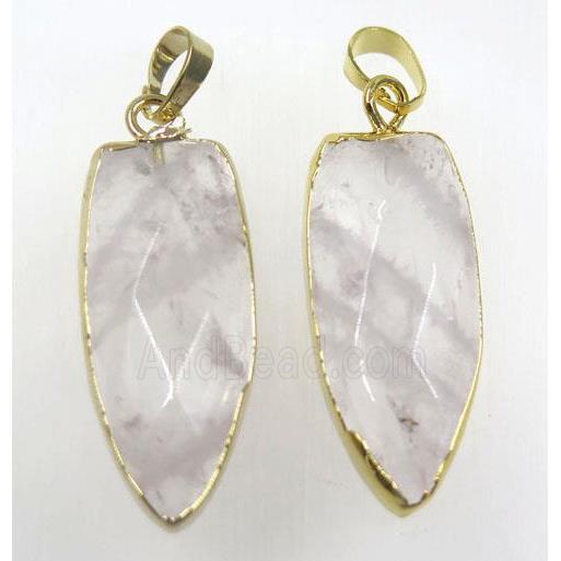 rose quartz bullet pendant, lt.pink, gold plated