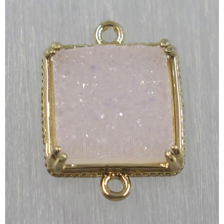 druzy agate connector, natural color, square, gold plated