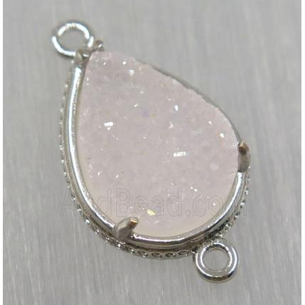 druzy agate connector, natural color, teardrop, platinum plated