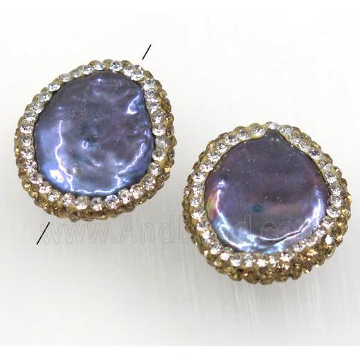pearl bead paved yellow rhinestone, freeform, purple