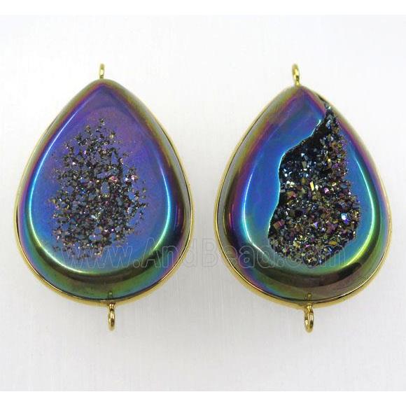 rainbow druzy agate geode teardrop connector