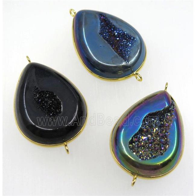 druzy agate geode teardrop connector, mix color
