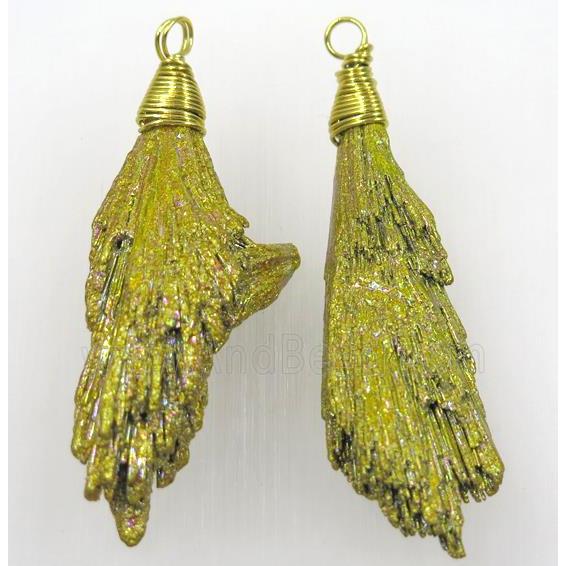 kyanite pendant, freeform, yellow Electroplated