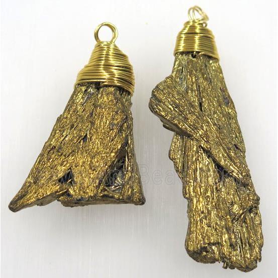 kyanite pendant, freeform, golden Electroplated