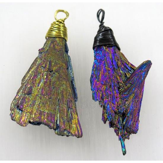 kyanite pendant, freeform, rainbow Electroplated