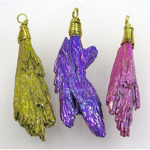 kyanite pendant, freeform, Electroplated, mix color