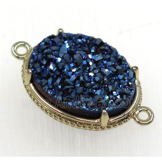 blue druzy agate connector, oval, gold plated