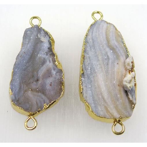 solar agate druzy connector, freeform, gold plated