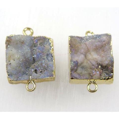 solar agate druzy connector, square, gold plated