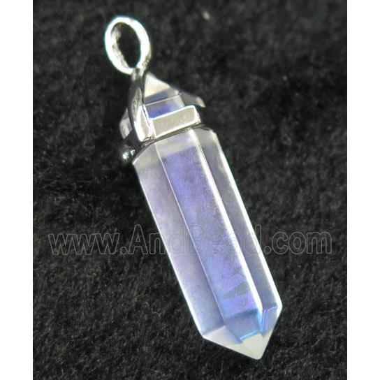 white crystal quartz bullet pendant, AB-color