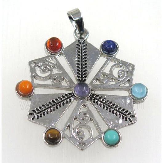 gemstone Chakra pendant, platinum plated