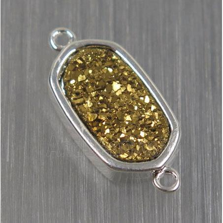 gold druzy quartz connector, oval, silver plated