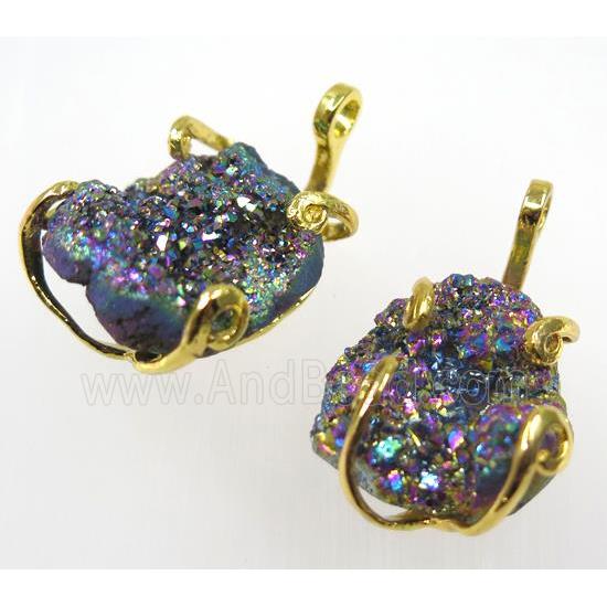 rainbow druzy agate tortoise pendant
