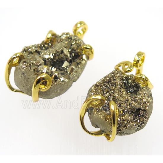 golden druzy agate pendant, tortoise