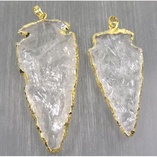 hammered Clear Quartz Arrowhead pendant, gold plated