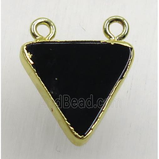 black agate onyx triangle pendant with 2loops, gold plated