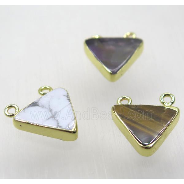 mix gemstone triangle pendant with 2loops, gold plated